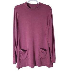 Duluth Trading Co Size Large Mock Neck Long Sleeve Tunic Shirt Slouchy Pockets